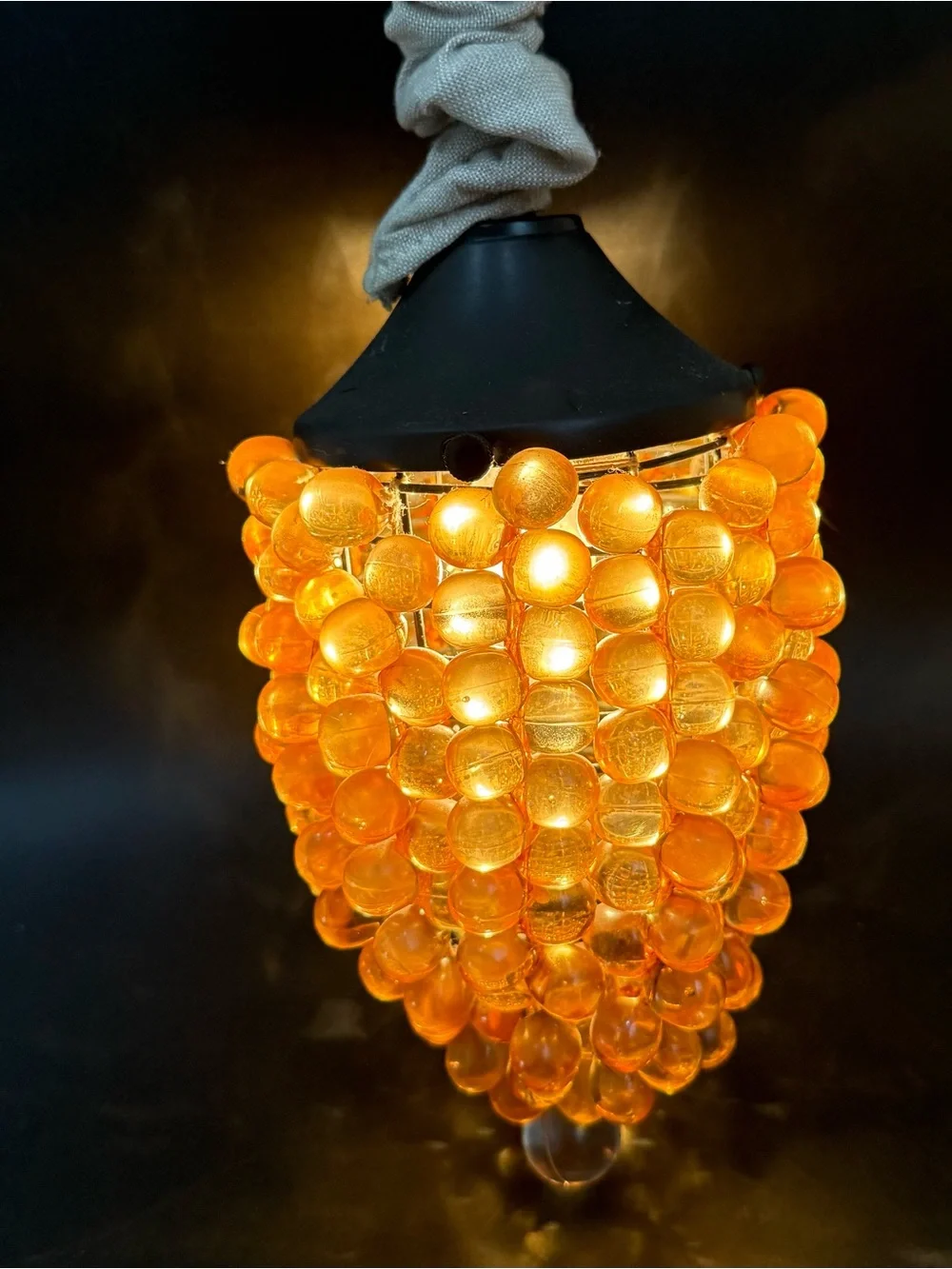 Vintage MCM Lucite Amber Grape Cluster Swag Lamp Ceiling Pendant Hanging Light